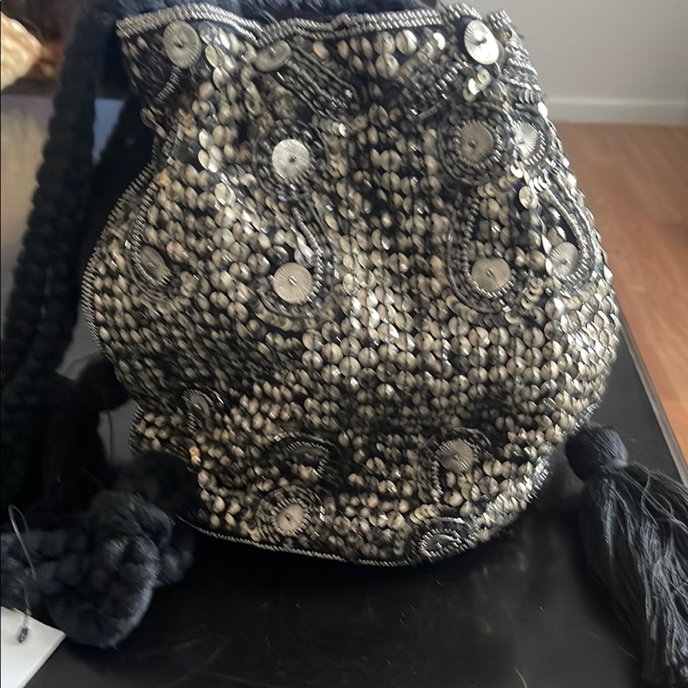 Black and Silver Textured Shoulder Bag